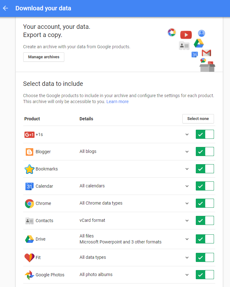 google takeout download